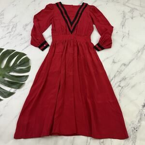 Silk Studio Womens Vintage 80s Dress Size 8 Red Black Nautical Pleated Pockets